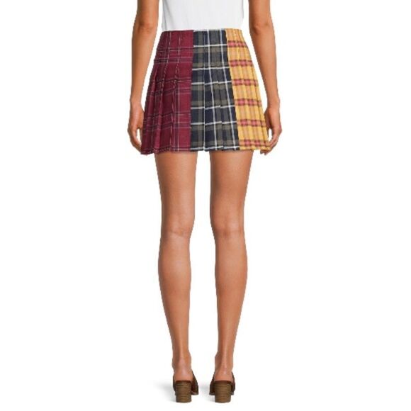 Womens Juniors Denim Pleated Plaid Mini Skirt Size S (3/5) - Picture 4 of 5